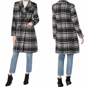 NWT Urban Republic Plaid A-Line Polo Style Double Breasted Knee Length Coat Sz L